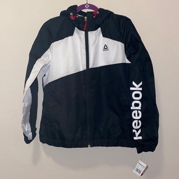 𝅺REEBOK zip-up, color-block windbreaker, size L (women’s) - Picture 2 of 13